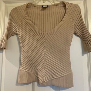 Elegant Cream Ribbed Women's Sweater